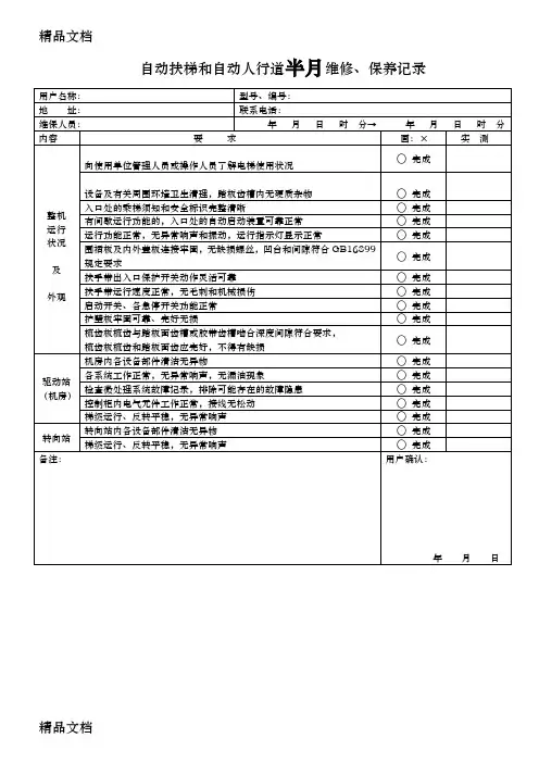 (整理)自动扶梯和自动人行道半月维修、保养记录