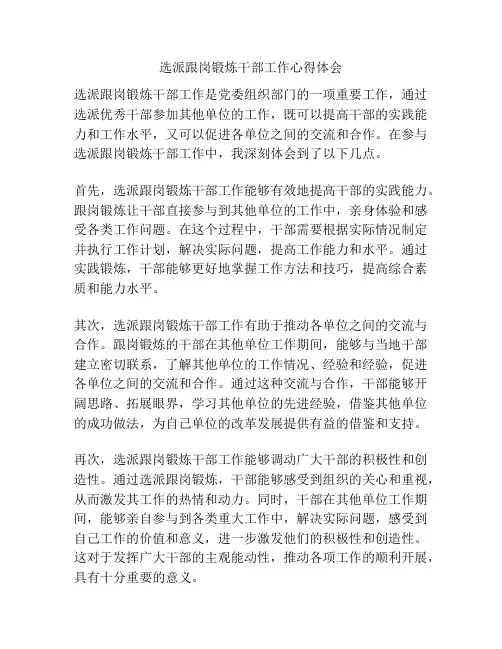 选派跟岗锻炼干部工作心得体会