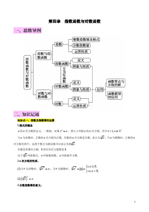 第四章   指数函数与对数函数单元总结(思维导图+知识记诵+能力培养)(含解析)