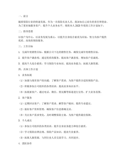 保险个人工作计划范文