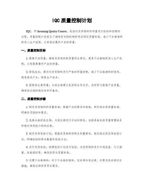 IQC质量控制计划
