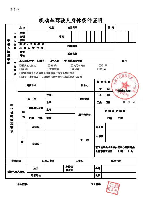 哈尔滨驾驶员体检表(机动车驾驶人身体条件证明)体检合格标准