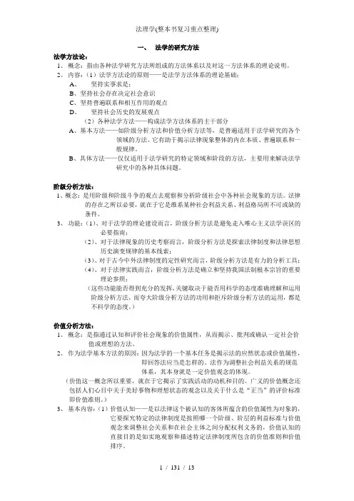 法理学(整本书复习重点整理)