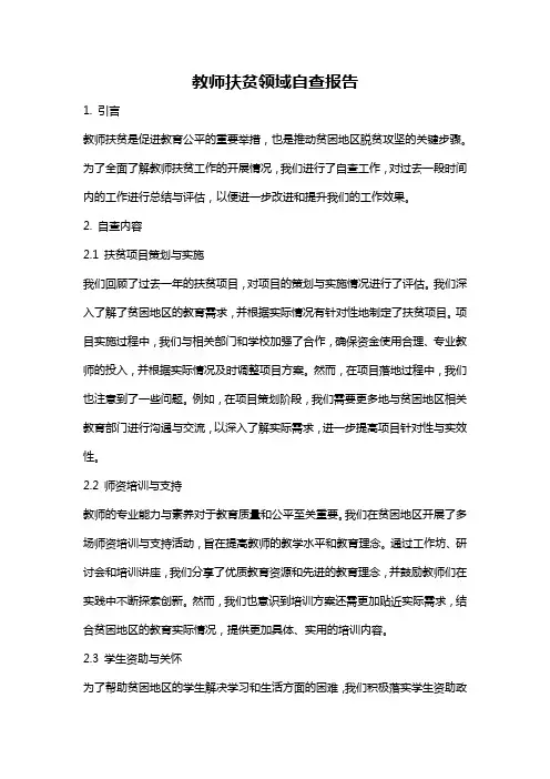 教师扶贫领域自查报告