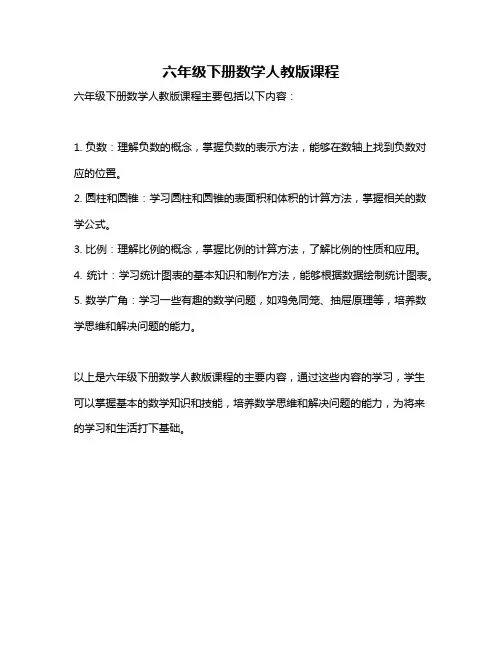 六年级下册数学人教版课程