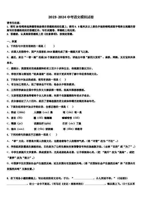 2024年温州市重点中学中考一模语文试题含解析
