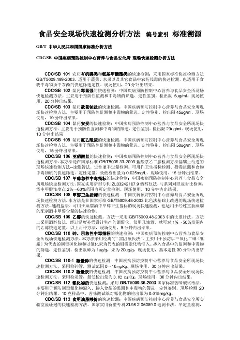 【实用文档】食品安全现场快速检测分析方法