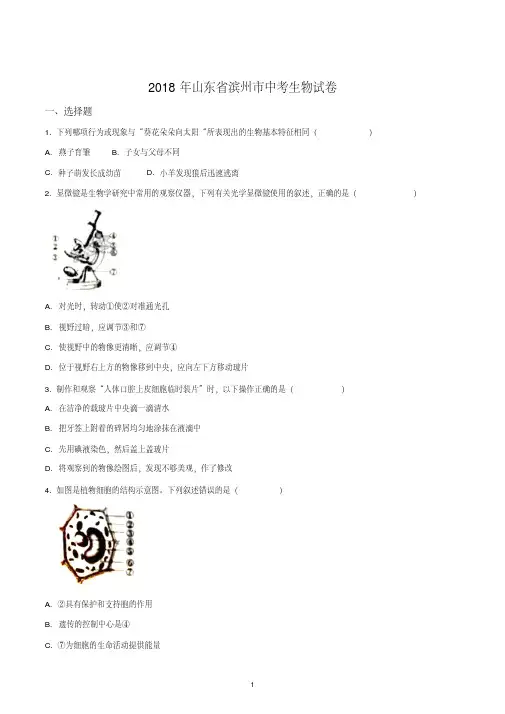 2021年滨州市中考生物试题