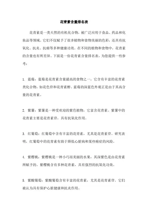 花青素含量排名表