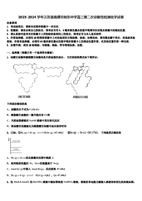 2023-2024学年江苏省南通市如东中学高三第二次诊断性检测化学试卷含解析