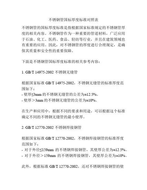 不锈钢管国标厚度标准对照表