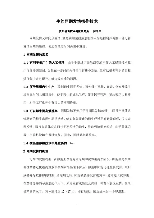 牛的同期发情操作技术