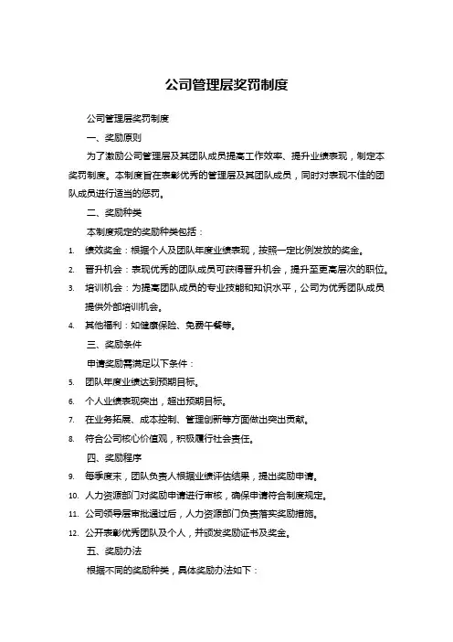 公司管理层奖罚制度