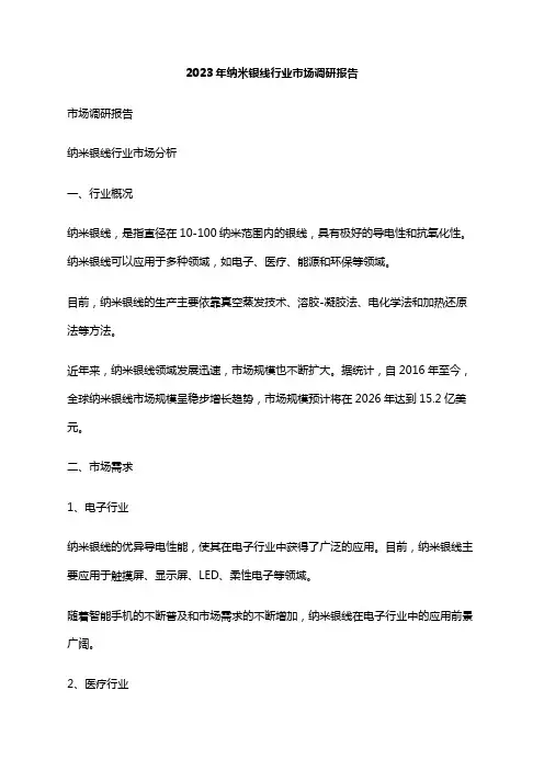 2023年纳米银线行业市场调研报告