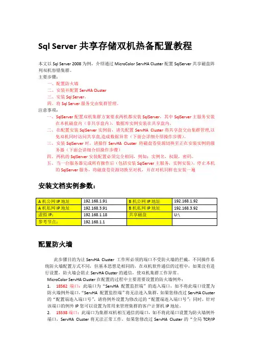 SQLServer + ServHA Cluster 双机热备Windows下详细图文配置教程