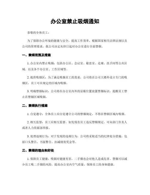 办公室禁止吸烟通知