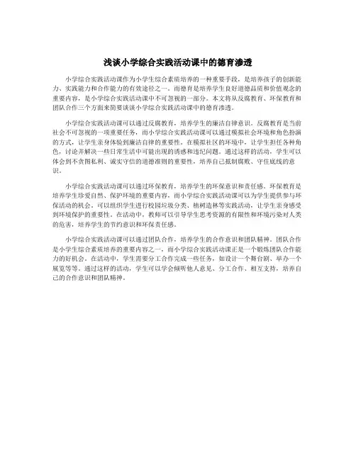 浅谈小学综合实践活动课中的德育渗透