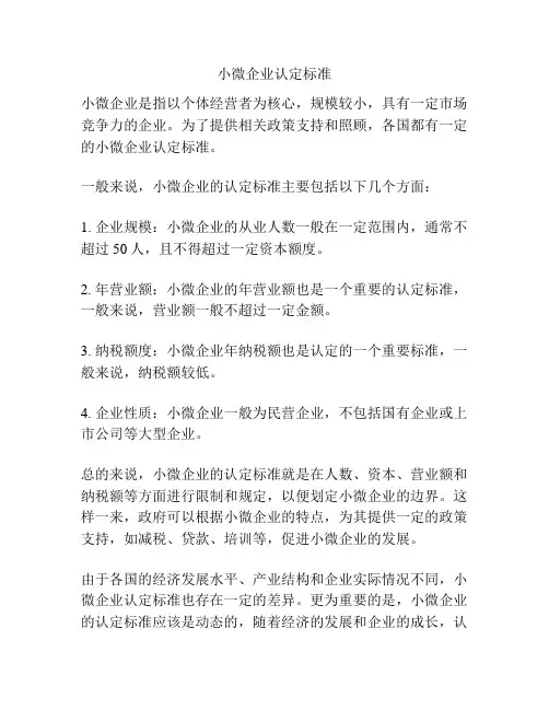 小微企业认定标准