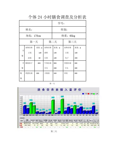 个体24小时膳食调查及分析表