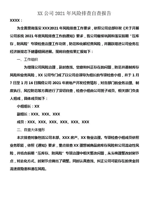 XX公司风险排查自查报告