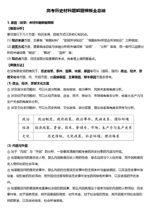 高考历史材料题解题模板全总结