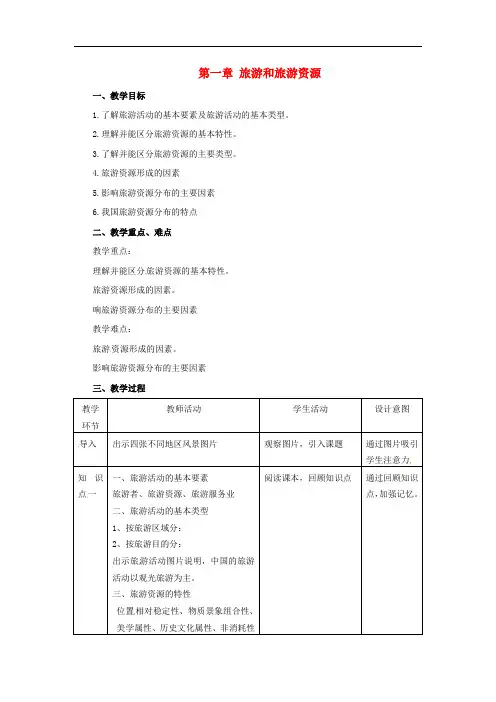 高中地理 第1章 旅游和旅游资源章末复习教案 湘教版选修3