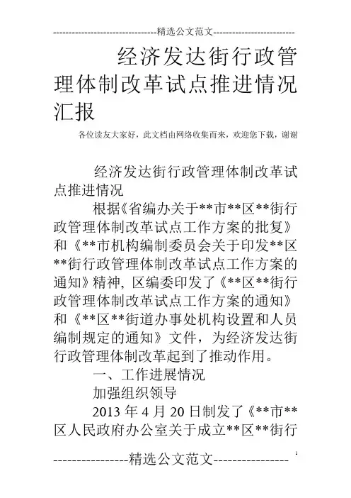 经济发达街行政管理体制改革试点推进情况汇报
