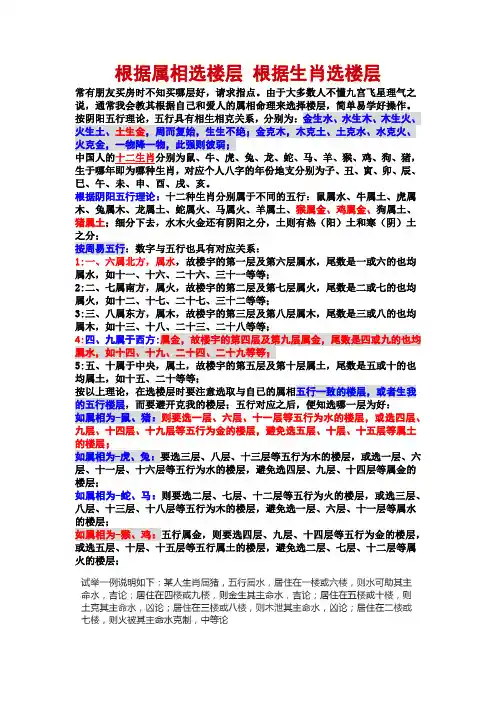 根据属相选楼层 根据生肖选楼层