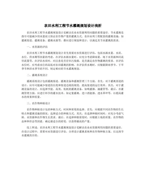 农田水利工程节水灌溉规划设计浅析