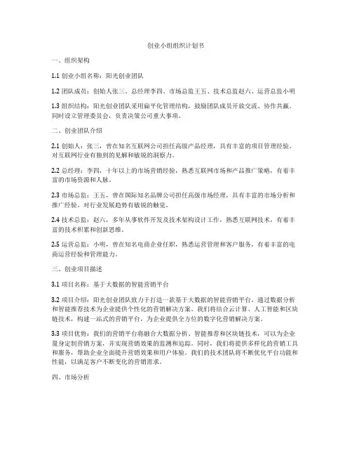 创业小组组织计划书