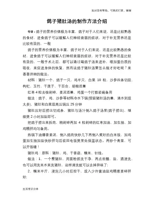 鸽子猪肚汤的制作方法介绍