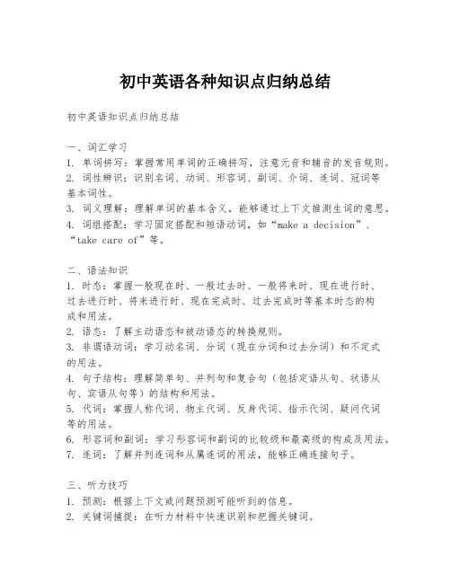 初中英语各种知识点归纳总结