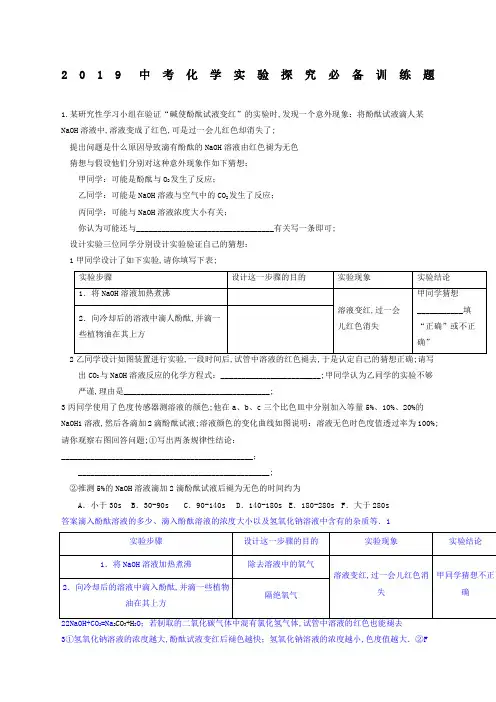 中考化学实验探究必备训练题附答案