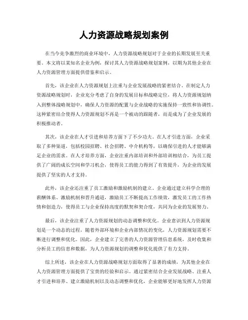 人力资源战略规划案例