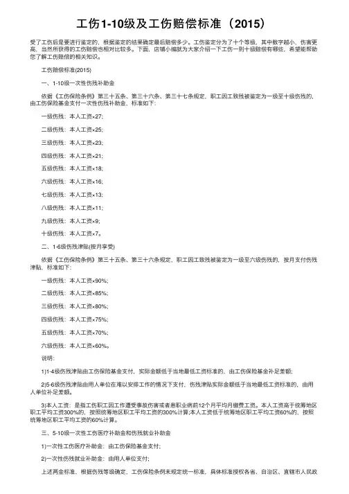 工伤1-10级及工伤赔偿标准（2015）