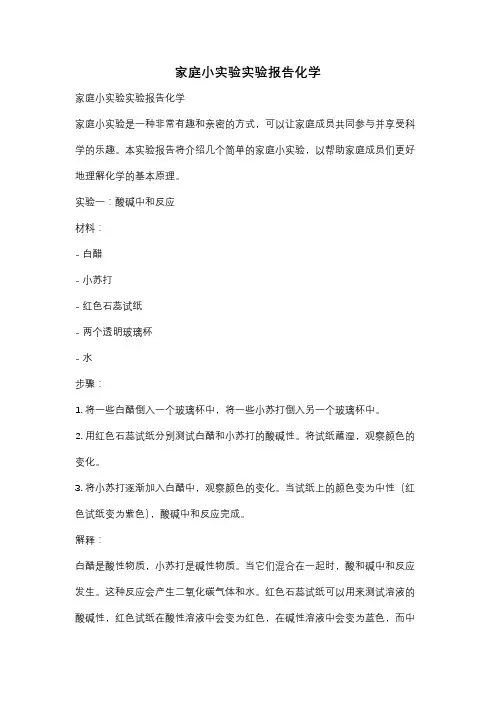 家庭小实验实验报告化学