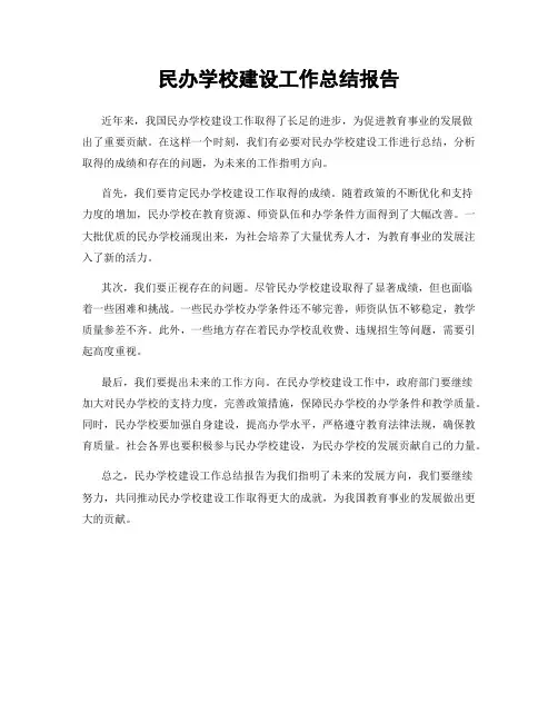 民办学校建设工作总结报告