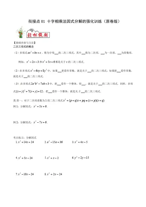 2025年初升高衔接数学强化训练-衔接点01-十字相乘法因式分解(含解析)