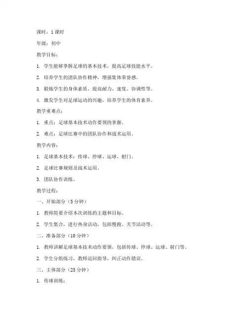 足球详细训练教案模板范文