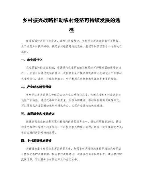 乡村振兴战略推动农村经济可持续发展的途径