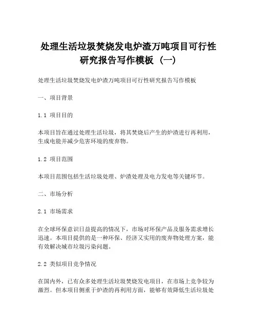 处理生活垃圾焚烧发电炉渣万吨项目可行性研究报告写作模板 (一)