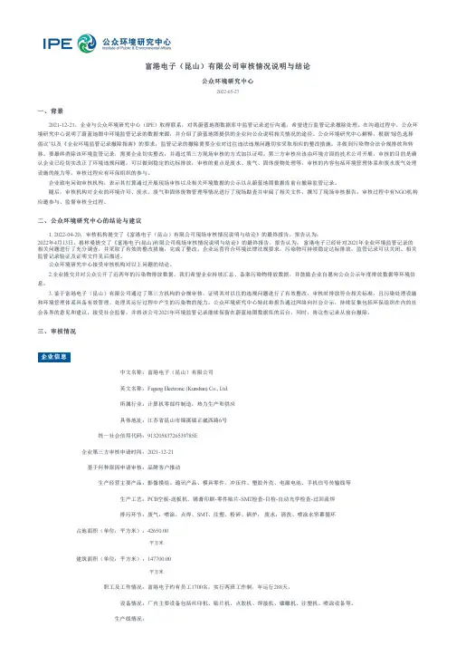 富港电子（昆山）有限公司审核情况说明与结论说明书