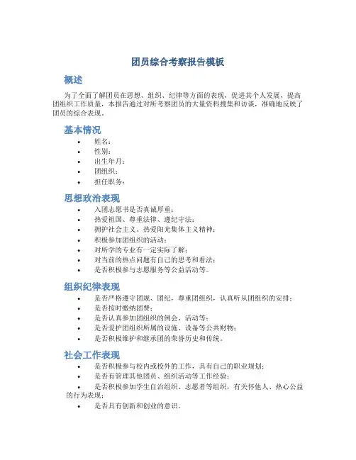 团员综合考察报告模板