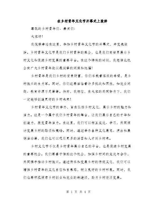 在乡村青年文化节开幕式上致辞（二篇）