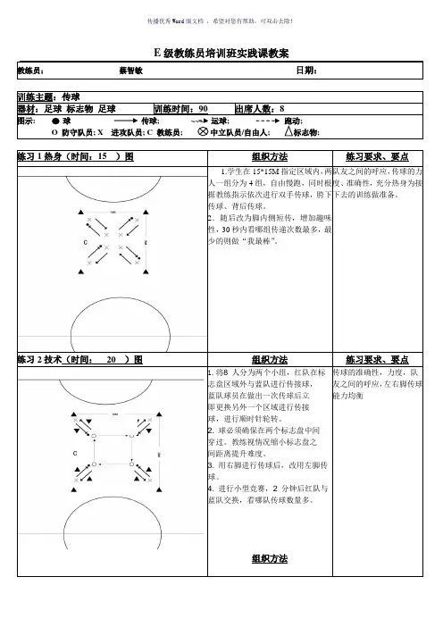 学员实践课教案(E级)(传球)Word版