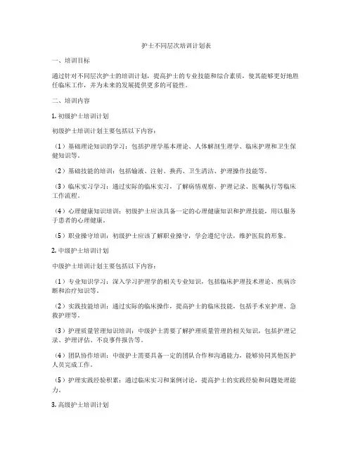 护士不同层次培训计划表