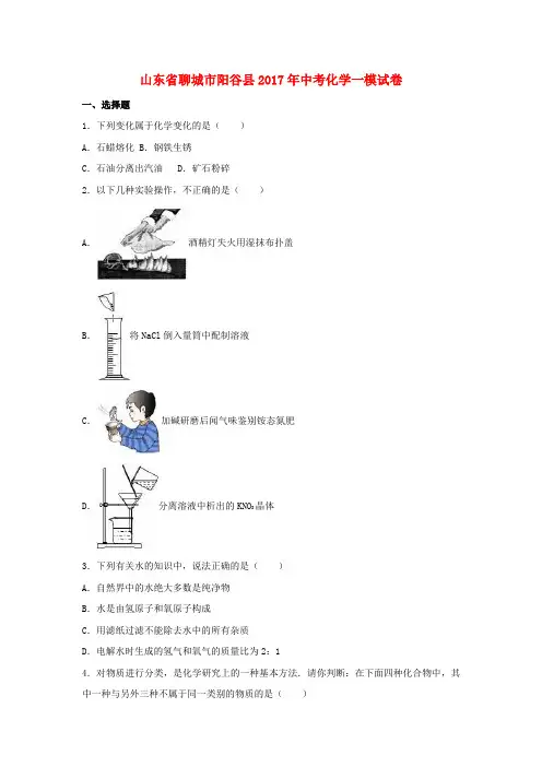 山东省聊城市阳谷县2017年中考化学一模试卷(含解析)