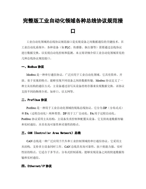 完整版工业自动化领域各种总线协议规范接口