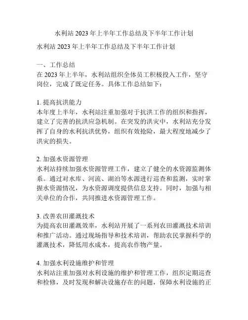 水利站2023年上半年工作总结及下半年工作计划