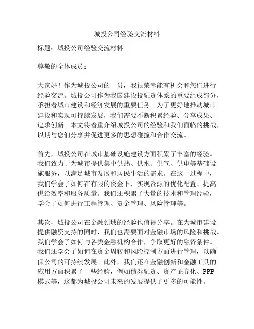 城投公司经验交流材料